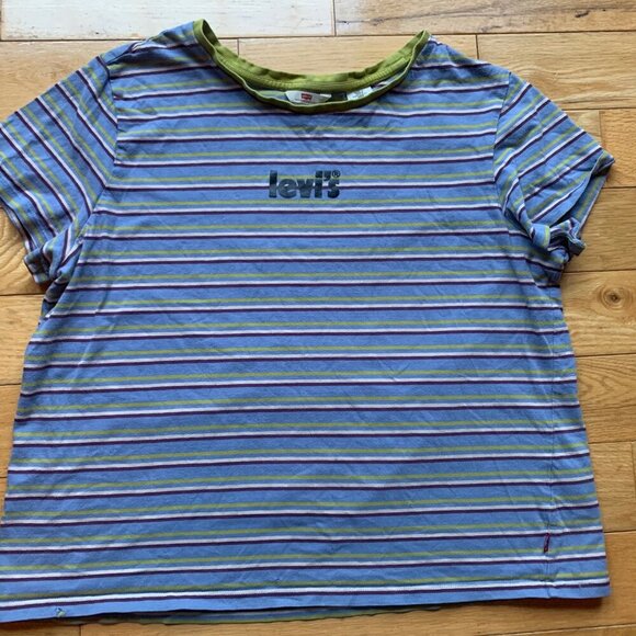 Levi’s Women’s Striped Reverse Logo Tee | Blue Green Purple | Size XL - Picture 2 of 8